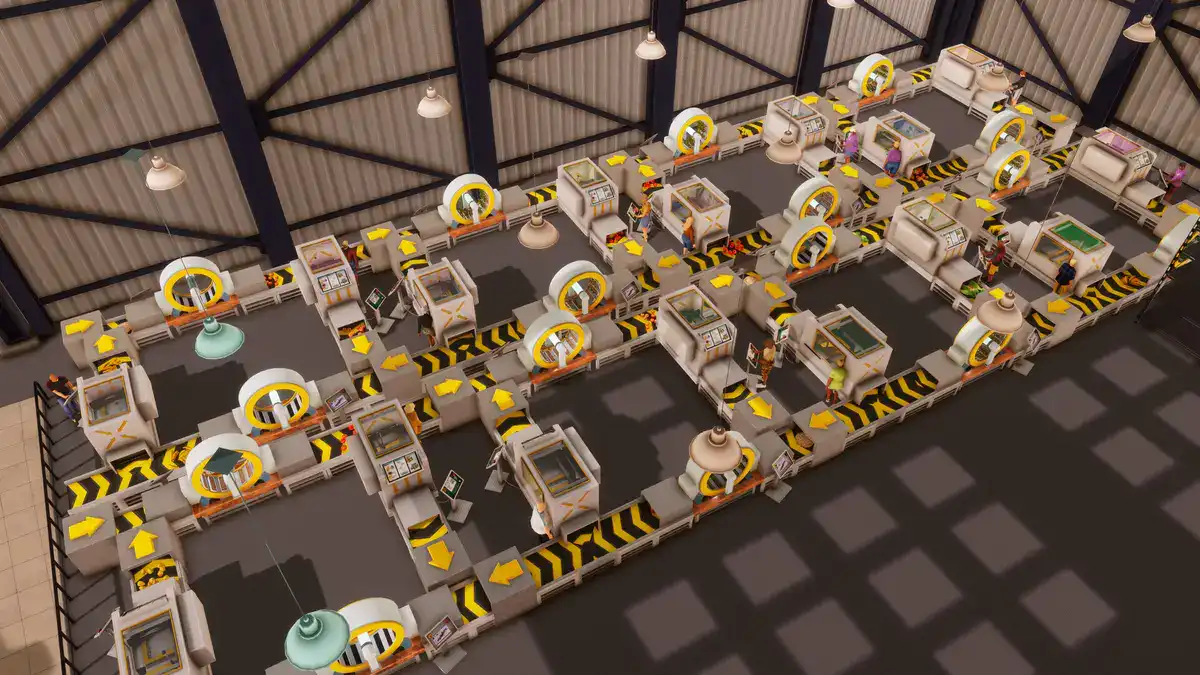 Big Ambitions factory floor filled with production machines and workers