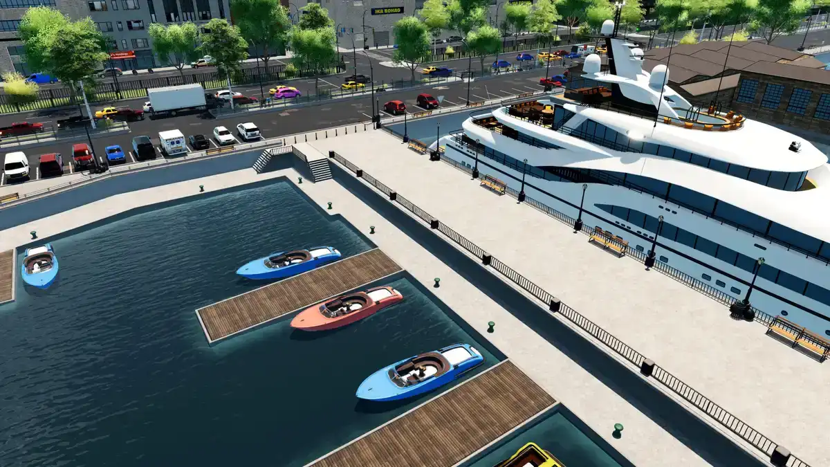Big Ambitions marina with luxury yachts and speedboats